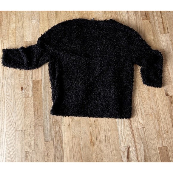 Womens Open Cardigan Sweater Size L Pockets Plush Teddy Knit Black Classic warm - Picture 5 of 6